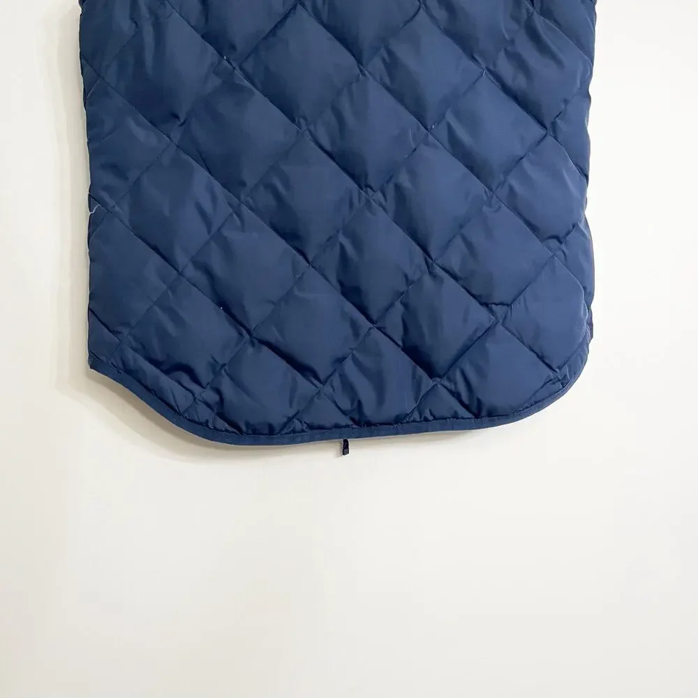 J Crew Women's Quilted Down Vest Sz S Navy Blue Full Zip‎ Pockets Basic Outdoor